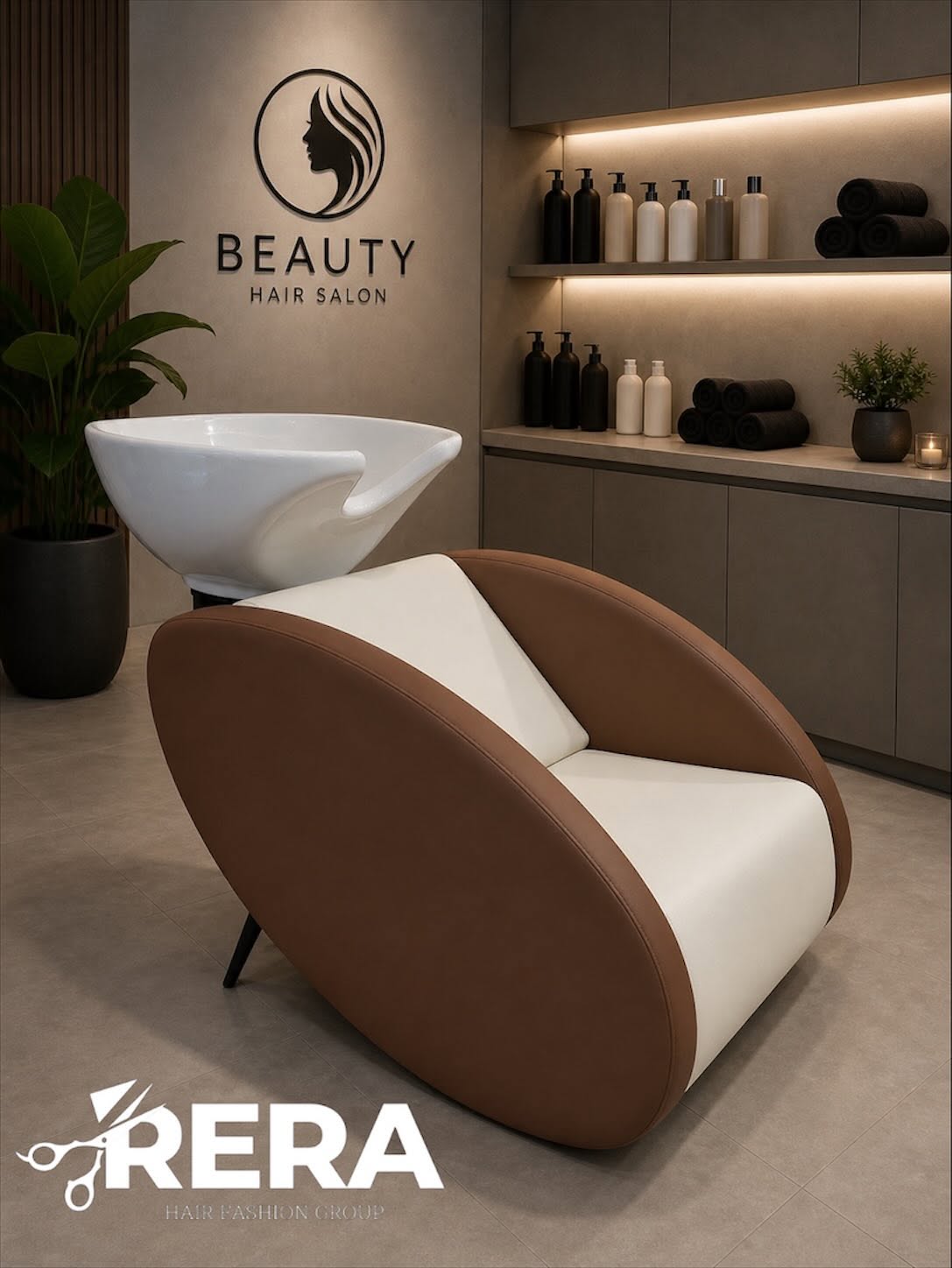 Brown and white backwash unit